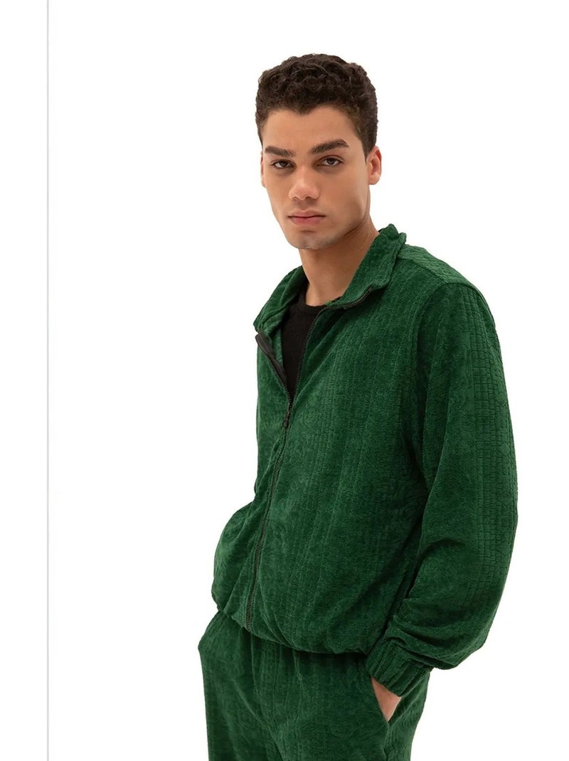 Sweat en velours zippé pour homme giesto Vert bouteille - Kiabi