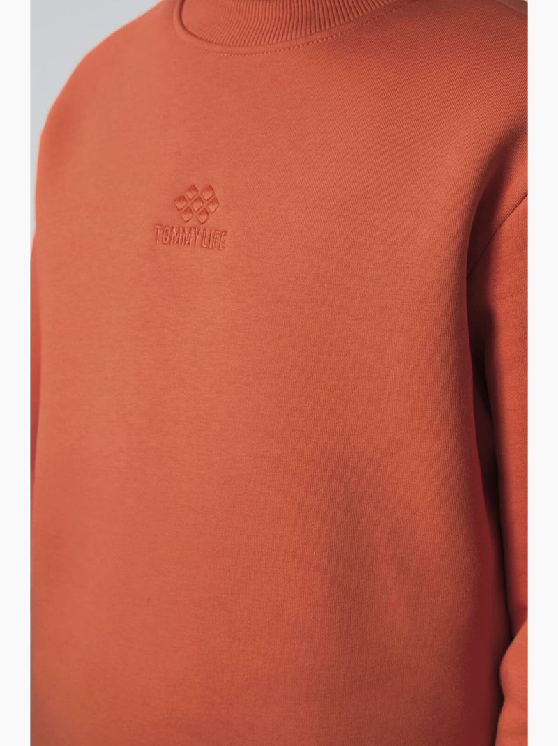 Sweat enfant à col rond brodé tommy Terracotta - Kiabi