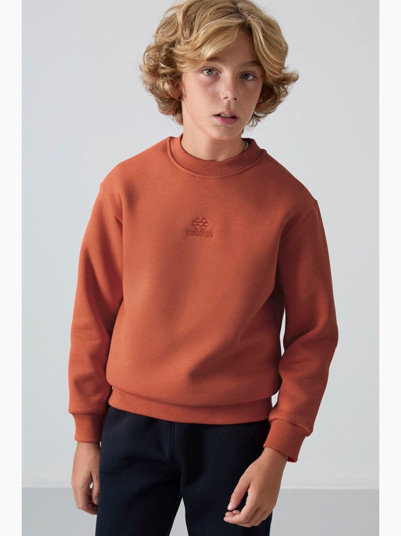 Sweat enfant à col rond brodé tommy Terracotta - Kiabi