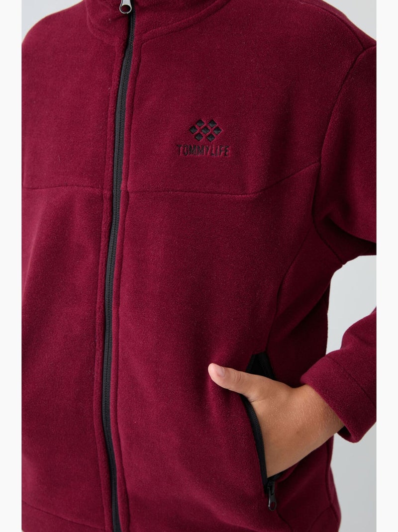 Sweat enfant à col zippé tommy Rouge bordeaux - Kiabi