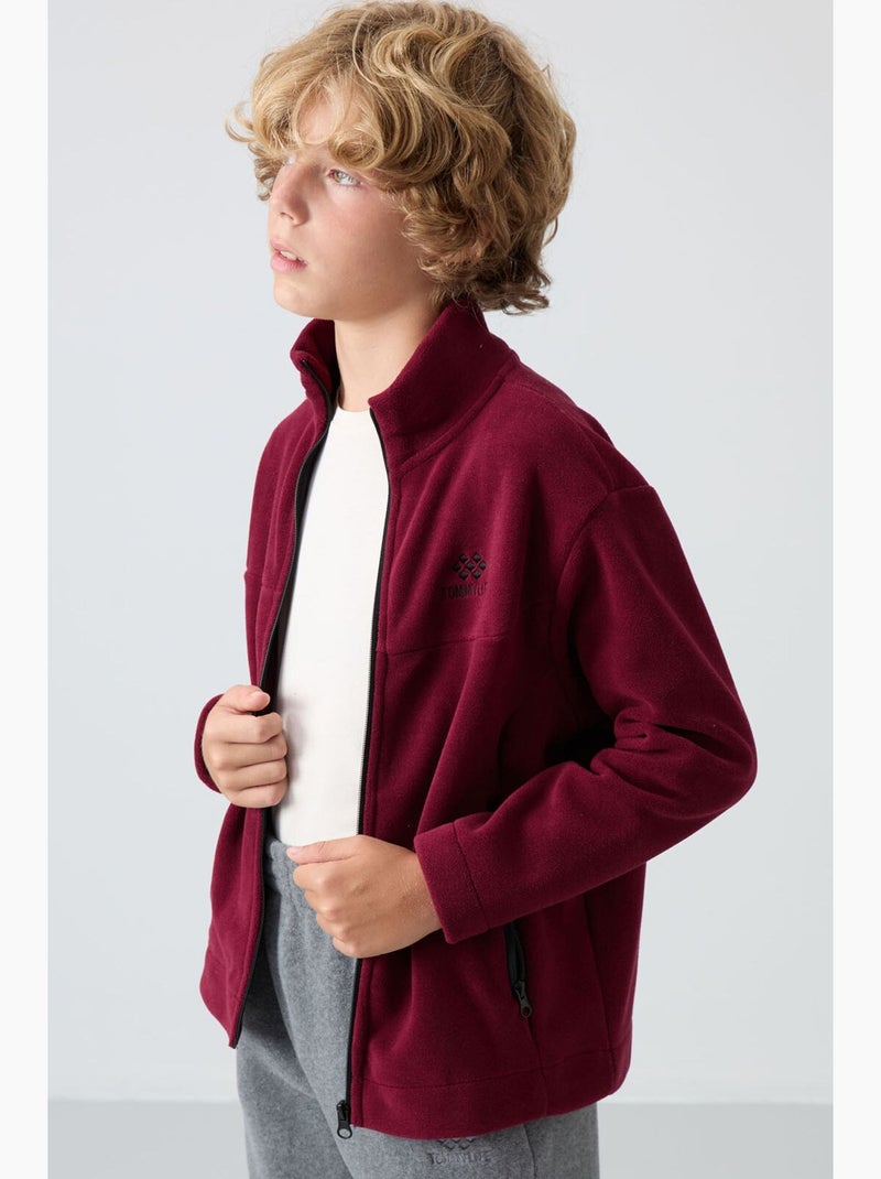 Sweat enfant à col zippé tommy Rouge bordeaux - Kiabi
