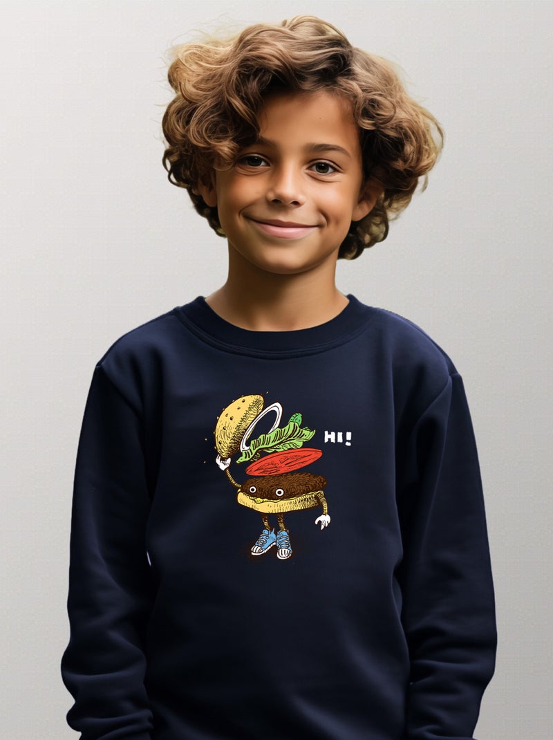 Sweat Enfant BURGER GREETING Bleu marine - Kiabi