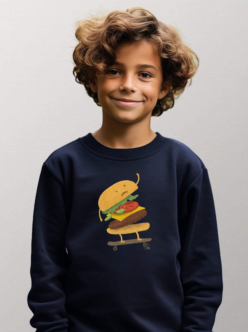 Sweat Enfant BURGER WIPEOUT Bleu marine - Kiabi