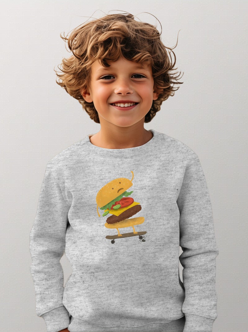 Sweat Enfant BURGER WIPEOUT Gris chiné - Kiabi