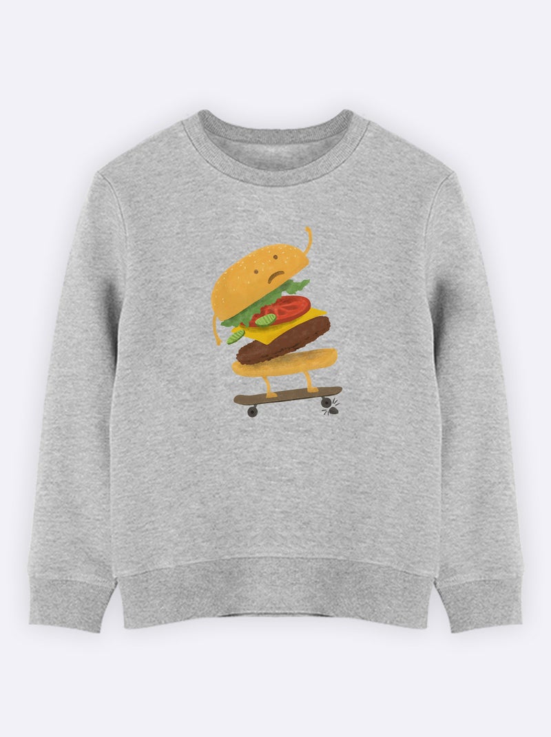 Sweat Enfant BURGER WIPEOUT Gris chiné - Kiabi