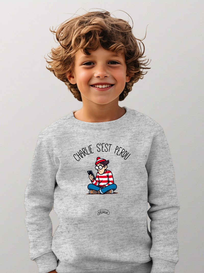 Sweat Enfant CHARLIE S EST PERDU Gris chiné - Kiabi