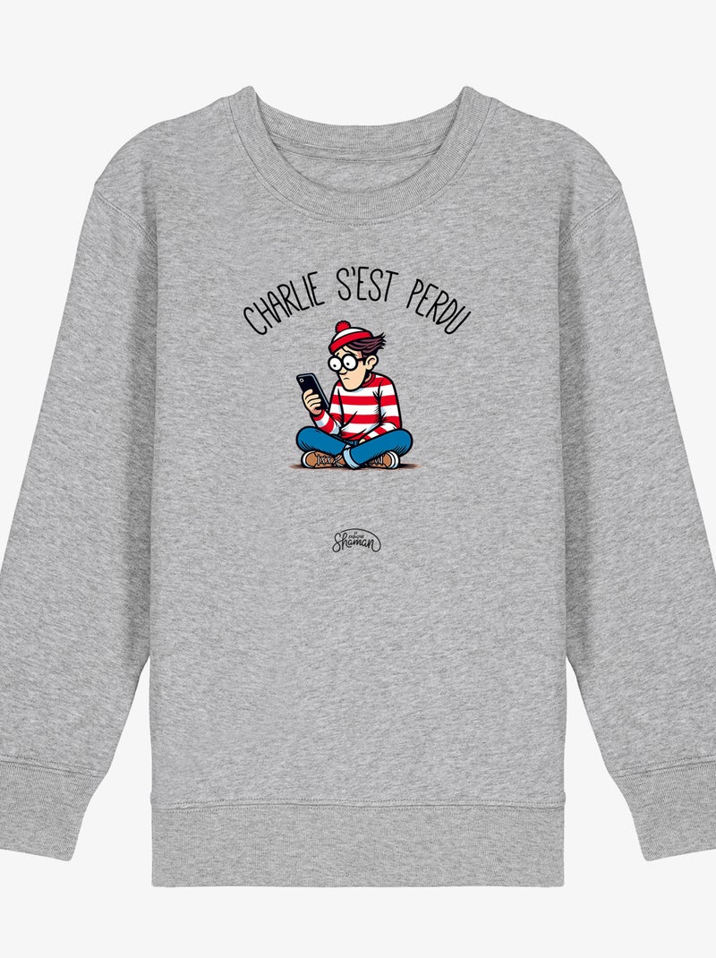 Sweat Enfant CHARLIE S EST PERDU Gris chiné - Kiabi