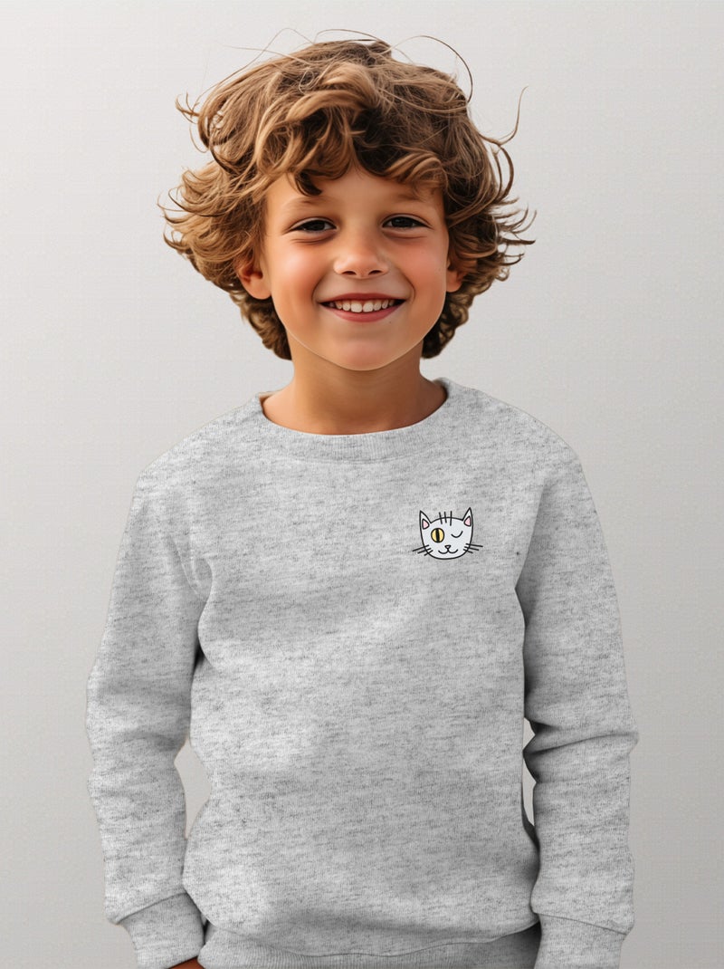 Sweat Enfant CHAT CLIN DOEIL CŒUR Gris chiné - Kiabi