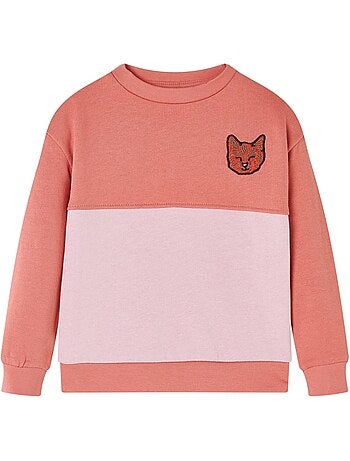 Sweat enfant color block patch chat col rond manche longue - vidaxl