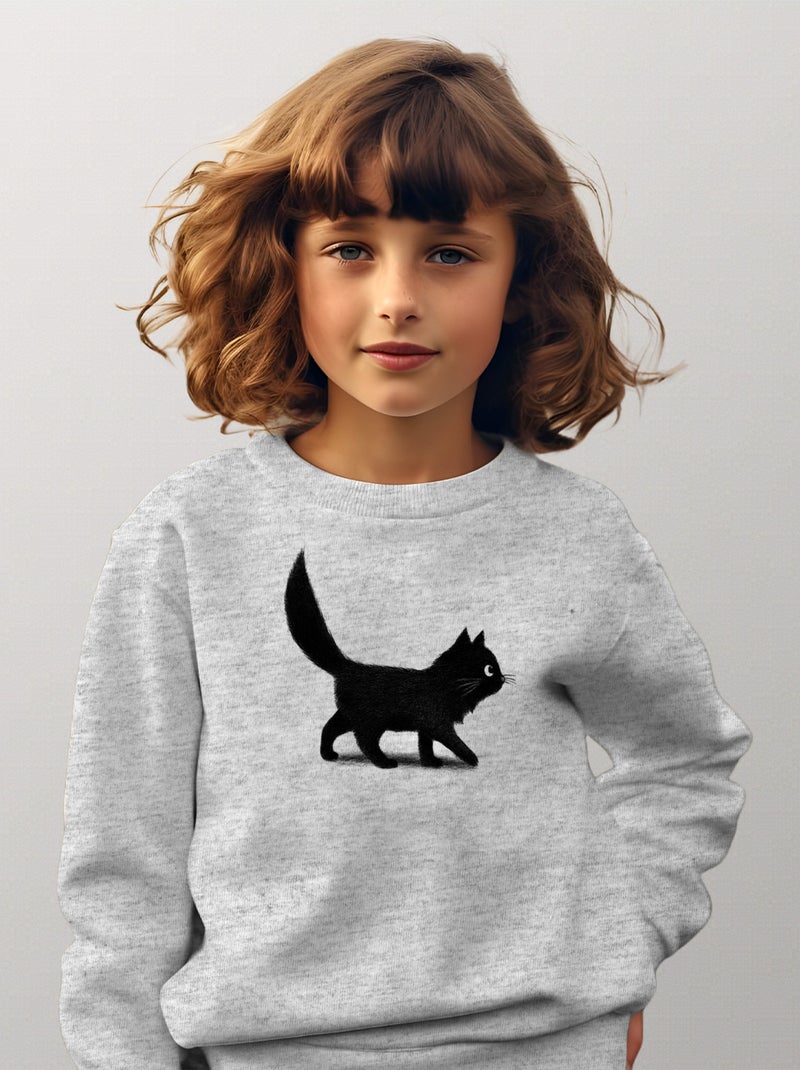 Sweat Enfant CREEPING CAT Gris chiné - Kiabi