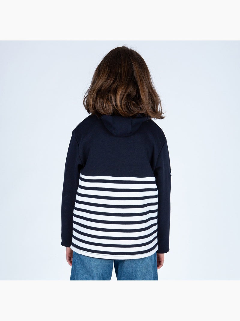 Sweat enfant en coton 'breizh océan', veste molleton coupe droite Marine/Blanc - Kiabi