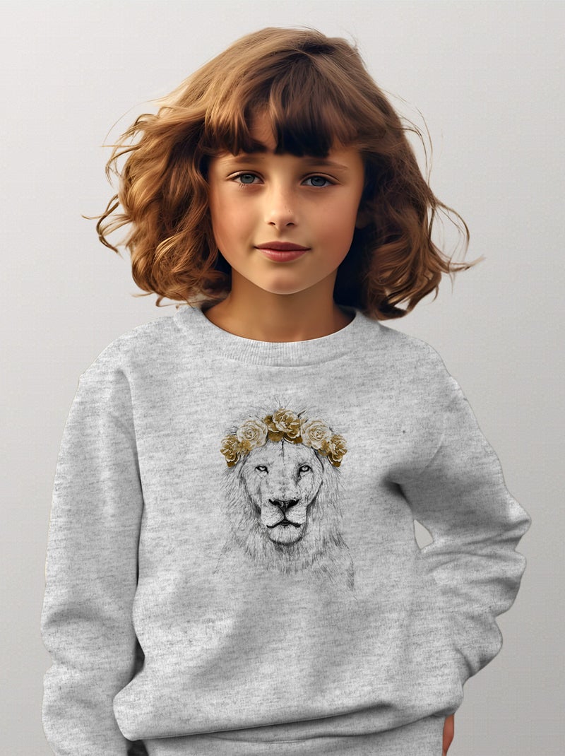 Sweat Enfant FESTIVAL LION AUTUMN Gris chiné - Kiabi