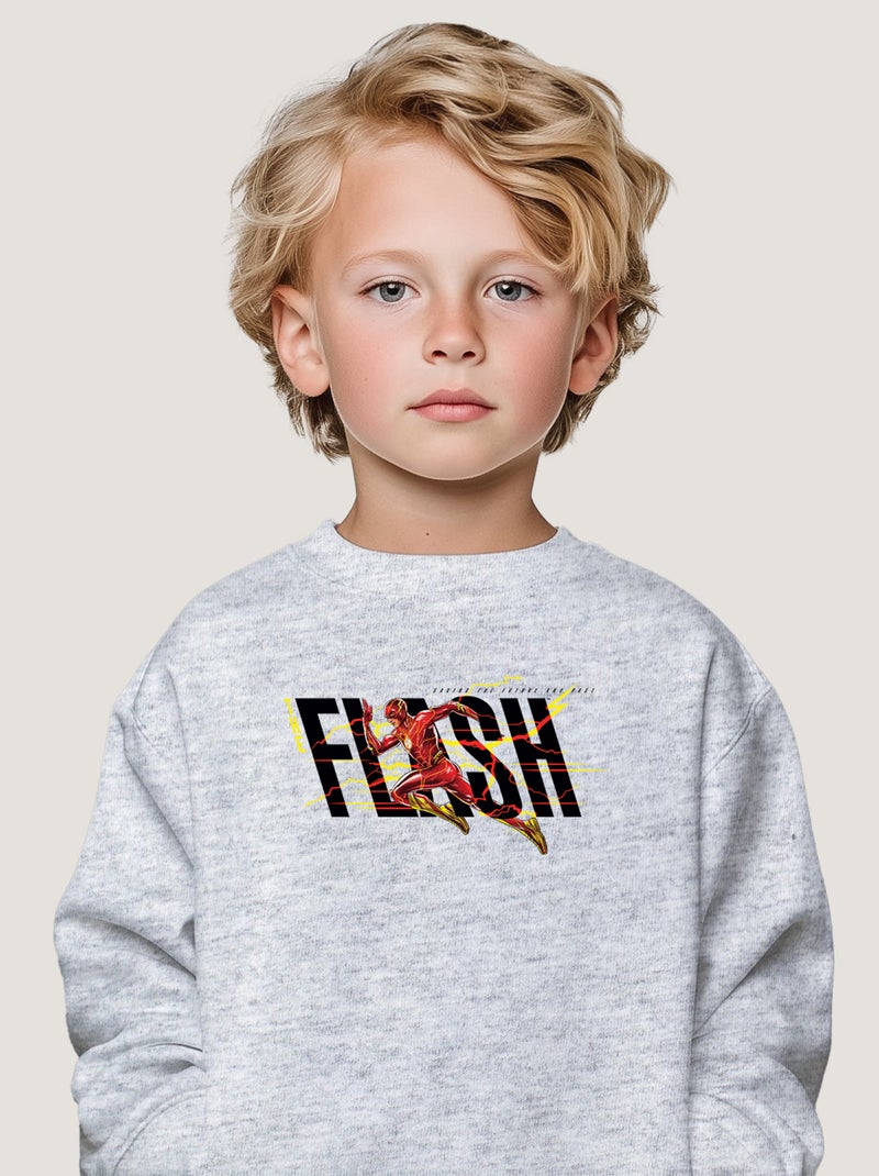 Sweat Enfant FLASH BLACK SAVING THE FUTURE AND PAST Gris chiné - Kiabi