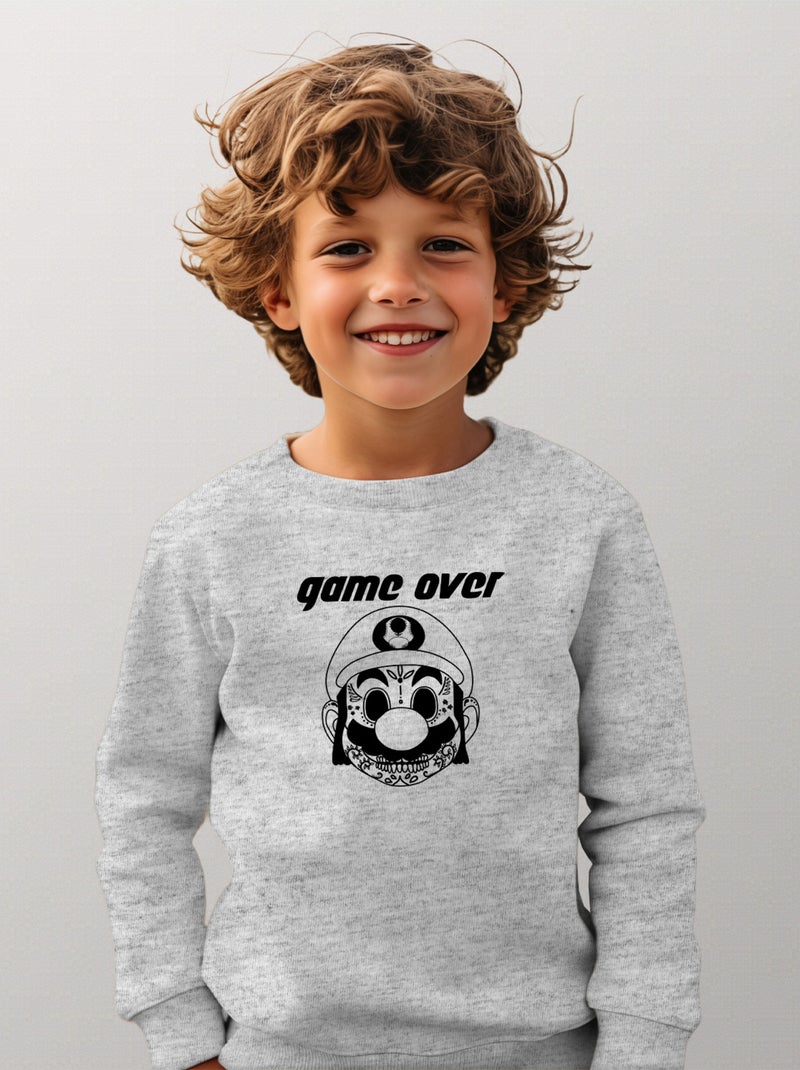Sweat Enfant GAME OVER MARIO Gris chiné - Kiabi