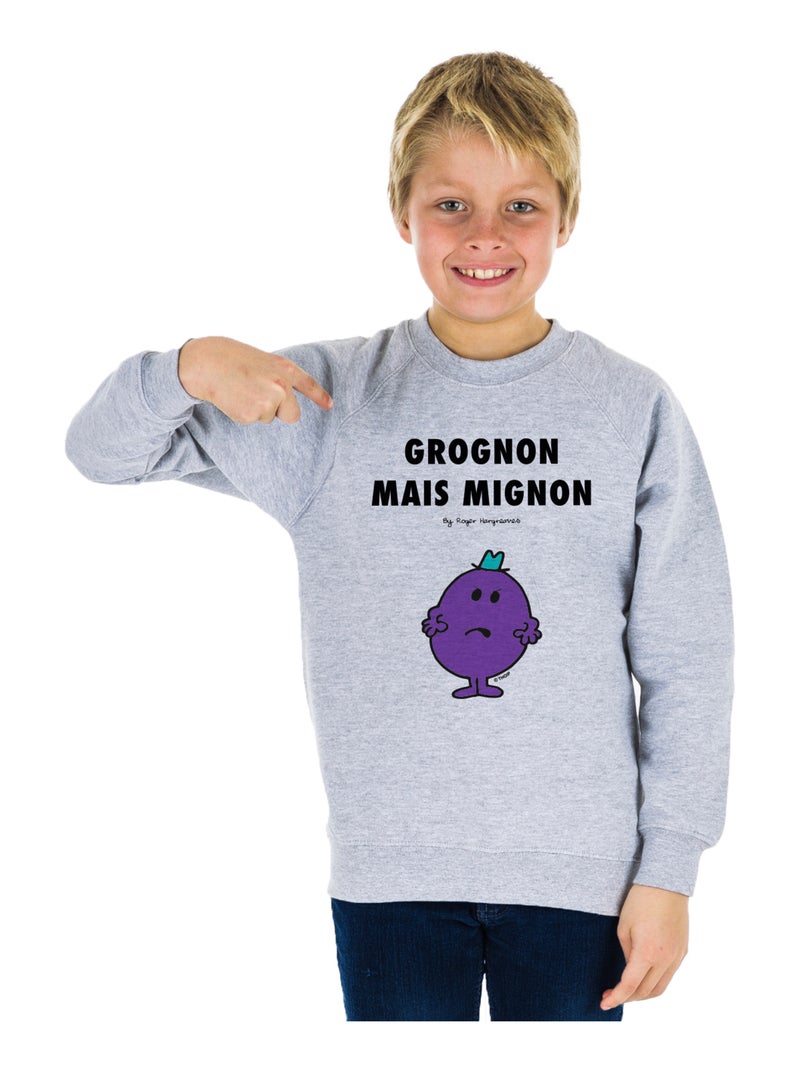 Sweat Enfant GROGNON MAIS MIGNON 2 Gris chiné - Kiabi