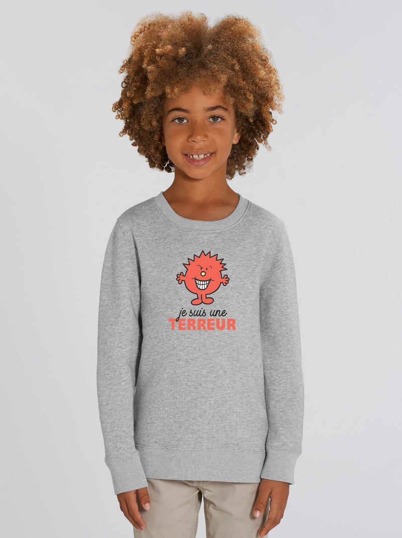 Sweat Enfant JE SUIS UNE TERREUR Gris chiné - Kiabi