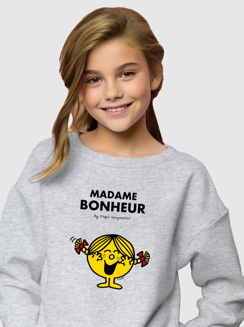 Sweat Enfant MADAME BONHEUR Gris chiné - Kiabi