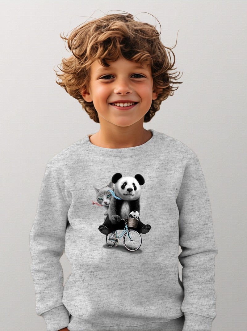 Sweat Enfant PANDA BICYCLE Gris chiné - Kiabi