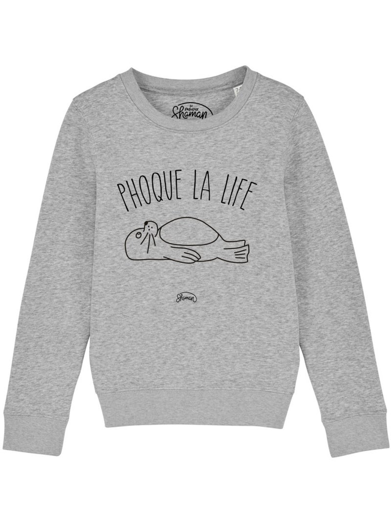 Sweat Enfant PHOQUE LA LIFE Gris chiné - Kiabi