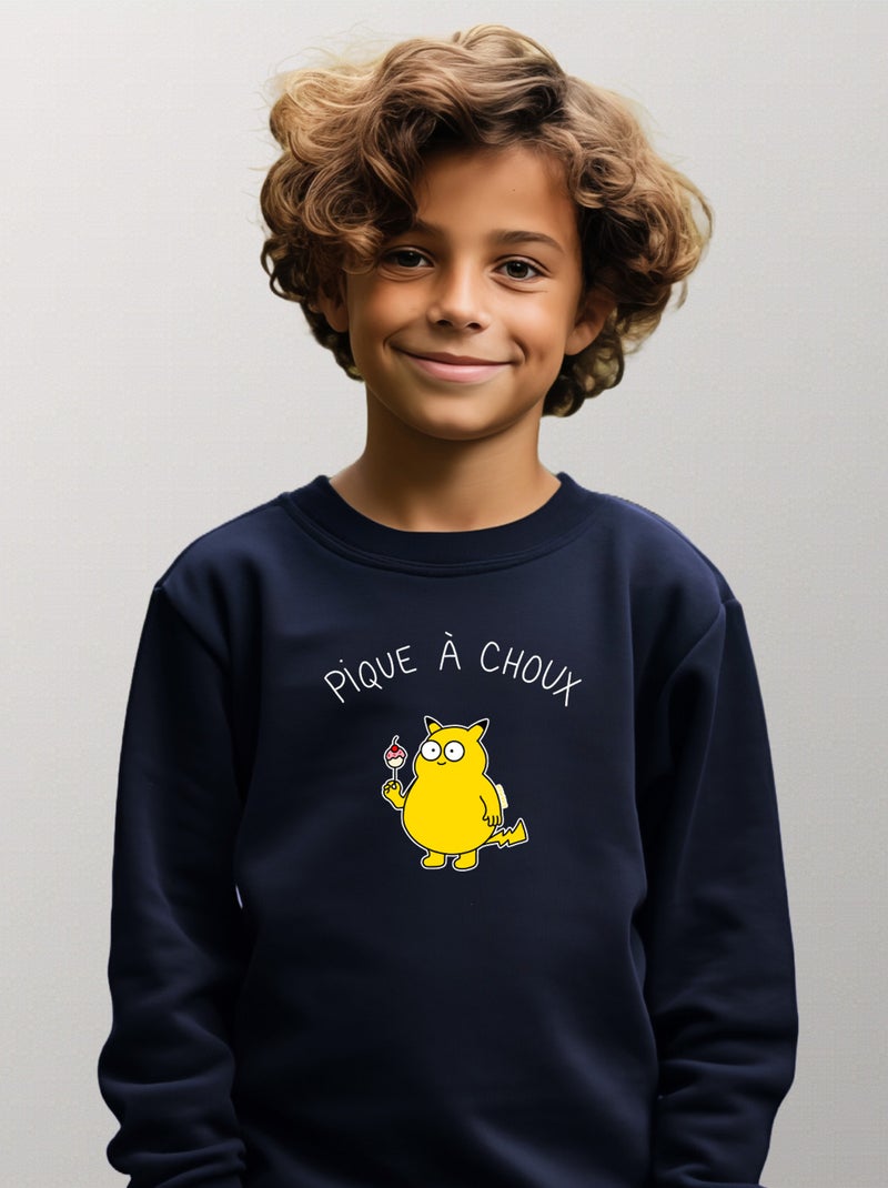 Sweat Enfant PIQUE À CHOUX Bleu marine - Kiabi