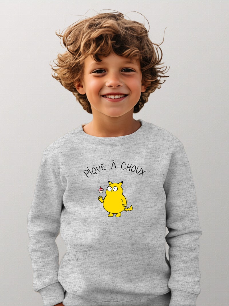 Sweat Enfant PIQUE À CHOUX Gris chiné - Kiabi