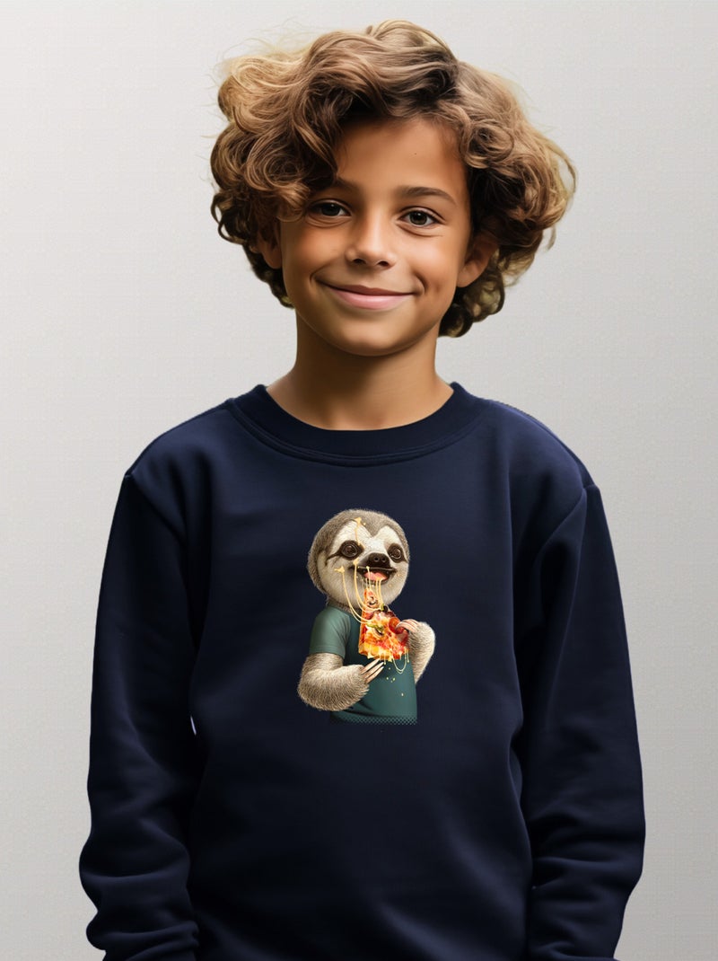 Sweat Enfant SLOTH EAT PIZZA Bleu marine - Kiabi