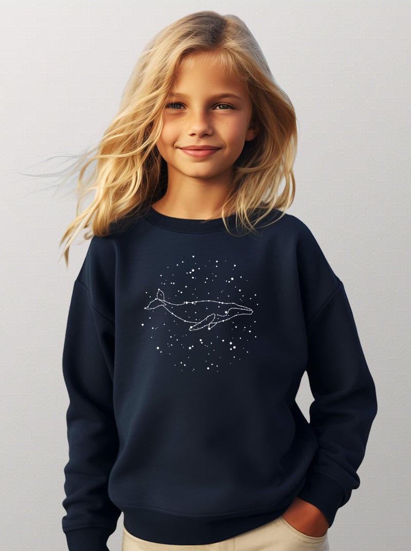 Sweat Enfant WHALE CONSTELLATION Bleu marine - Kiabi