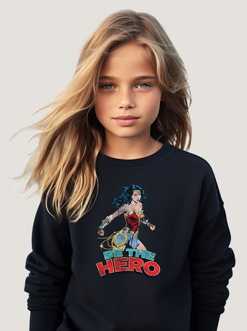 Sweat Enfant WONDER WOMAN BE THE HERO 2 Bleu marine - Kiabi