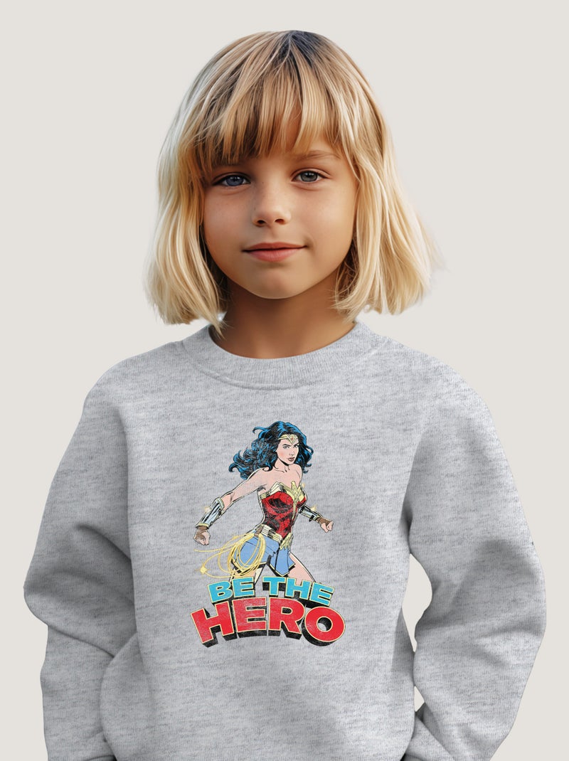 Sweat Enfant WONDER WOMAN BE THE HERO 2 Gris chiné - Kiabi