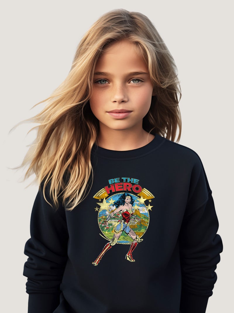 Sweat Enfant WONDER WOMAN BE THE HERO Bleu marine - Kiabi