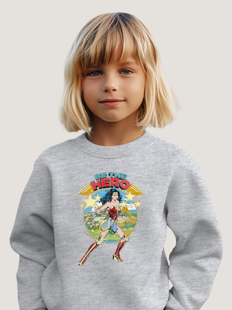 Sweat Enfant WONDER WOMAN BE THE HERO Gris chiné - Kiabi