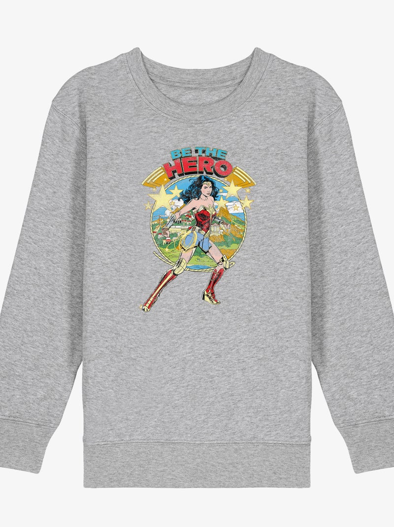 Sweat Enfant WONDER WOMAN BE THE HERO Gris chiné - Kiabi