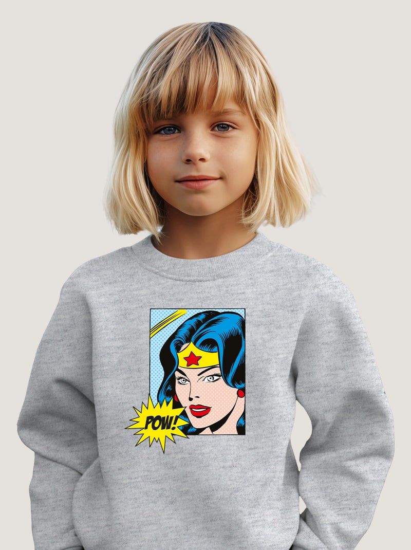 Sweat Enfant WONDER WOMAN POW Gris chiné - Kiabi