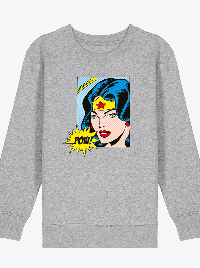 Sweat Enfant WONDER WOMAN POW Gris chiné - Kiabi
