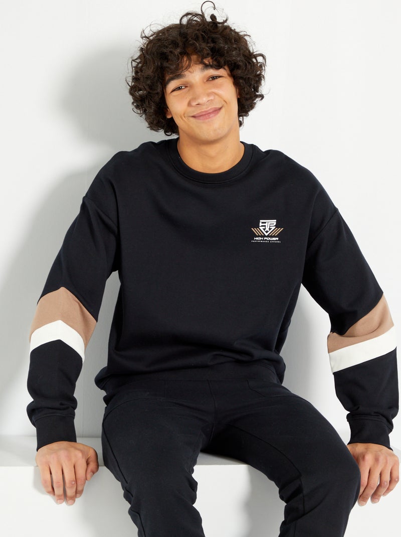 Sweat esprit 'color-block' noir - Kiabi