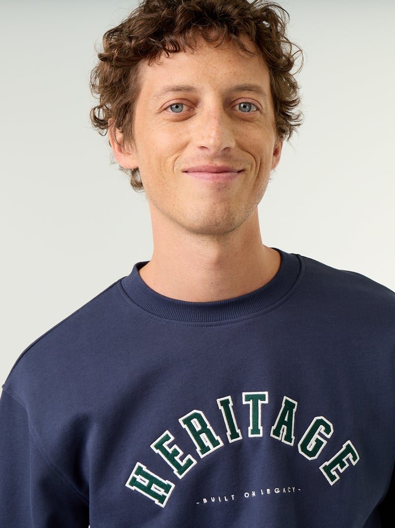 Sweat esprit sportswear avec inscriptions brodées Bleu - Kiabi