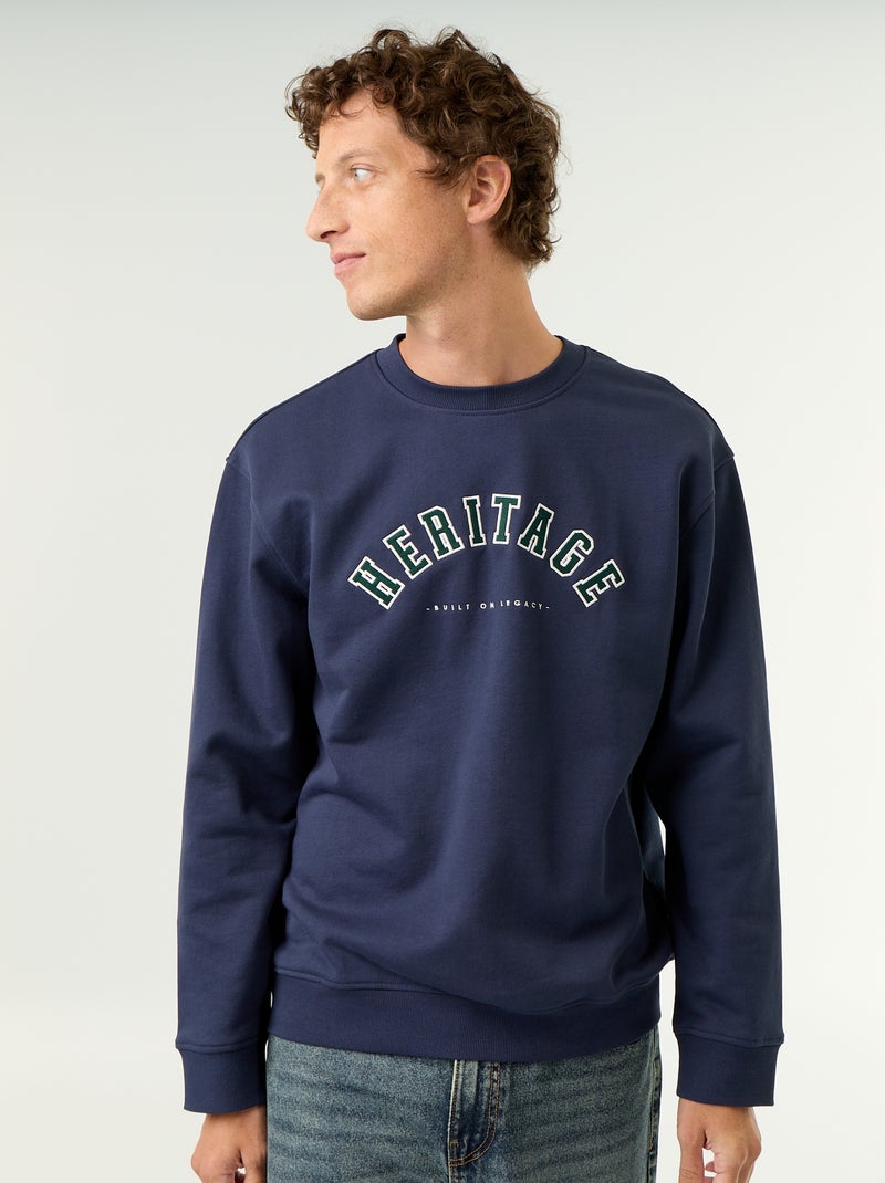 Sweat esprit sportswear avec inscriptions brodées Bleu - Kiabi