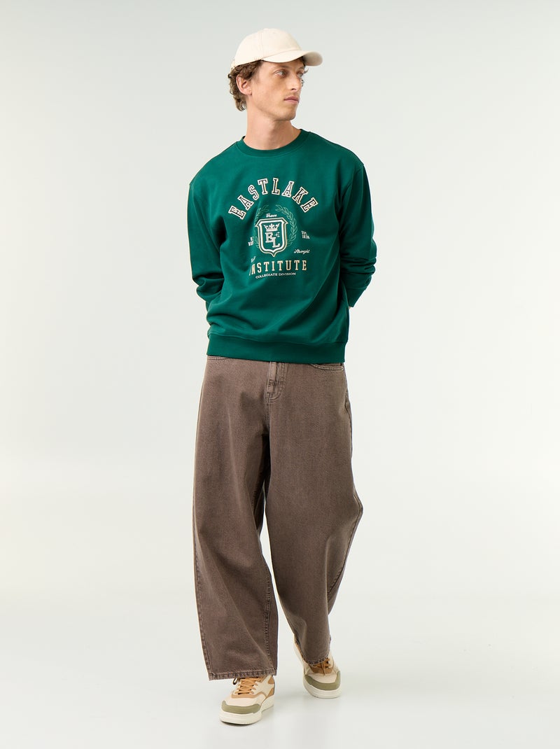 Sweat esprit sportswear avec inscriptions brodées Vert - Kiabi