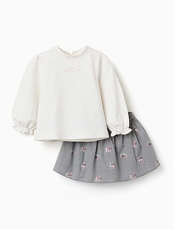 Sweat et jupe-short à carreaux Vichy en coton