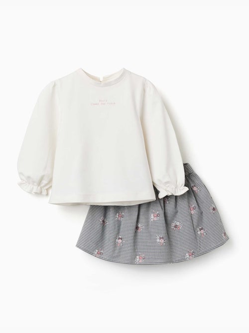 Sweat et jupe-short à carreaux Vichy en coton - Kiabi Sweat et jupe-short à carreaux Vichy en coton - Kiabi