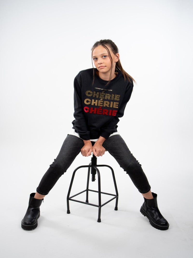 Sweat fantaisie à broderies 'Deeluxe' Noir - Kiabi