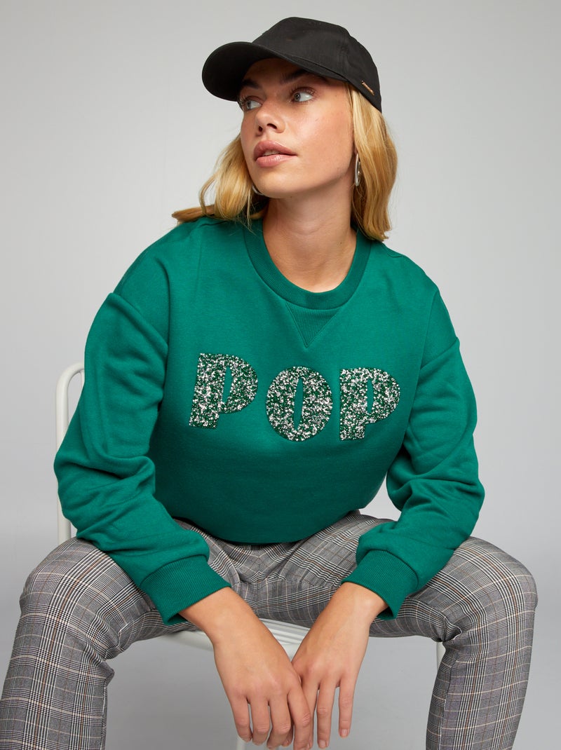 Sweat fantaisie Vert - Kiabi