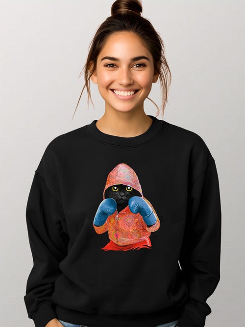 Sweat Femme - BOXING CAT BLACK - Kiabi