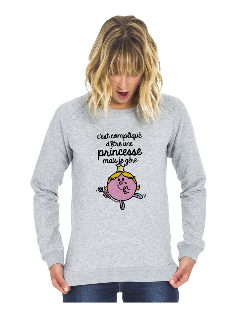 Sweat Femme - C'EST COMPLIQUÉ D'ÊTRE UNE PRINCESSE Gris chiné - Kiabi
