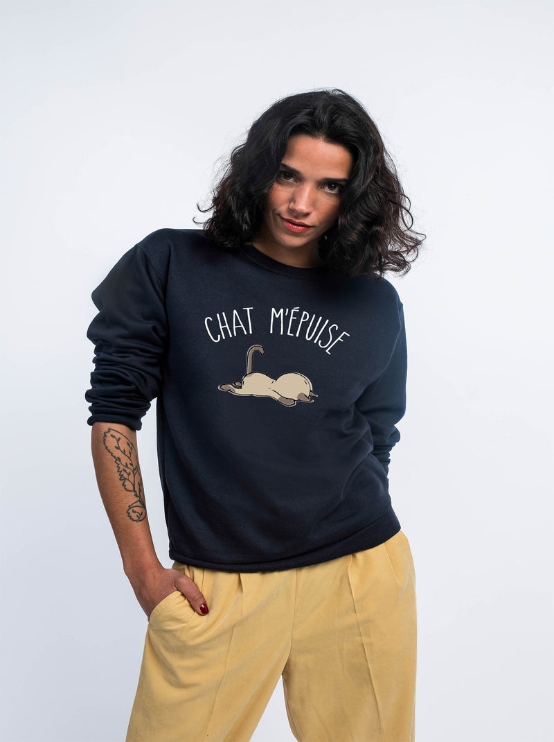 Sweat Femme - CHAT M'EPUISE Bleu marine - Kiabi