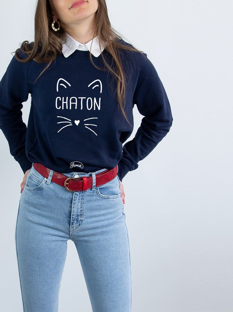 Sweat Femme - CHATON Bleu marine - Kiabi
