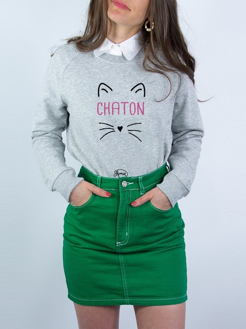 Sweat Femme - CHATON Gris chiné - Kiabi