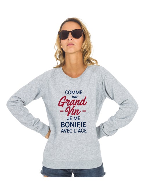 Sweat Femme - COMME UN GRAND VIN JE ME BONIFIE AVEC L'ÂGE WAF - Kiabi