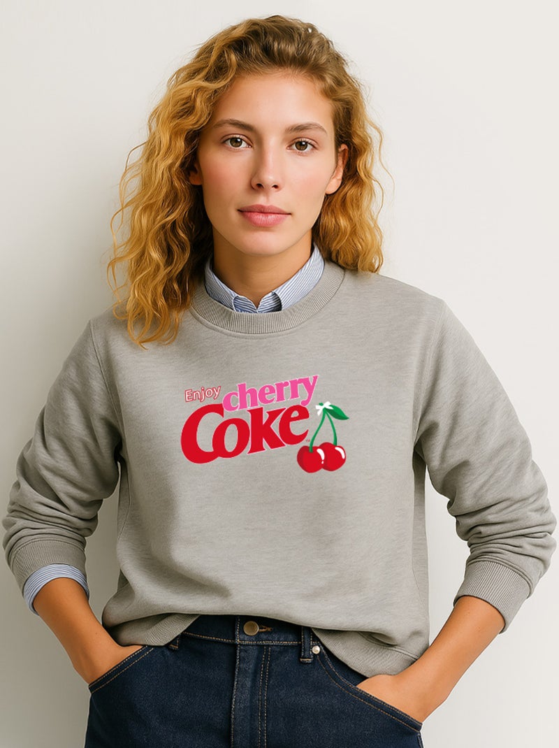 Sweat Femme - ENJOY CHERRY COKE Gris chiné - Kiabi