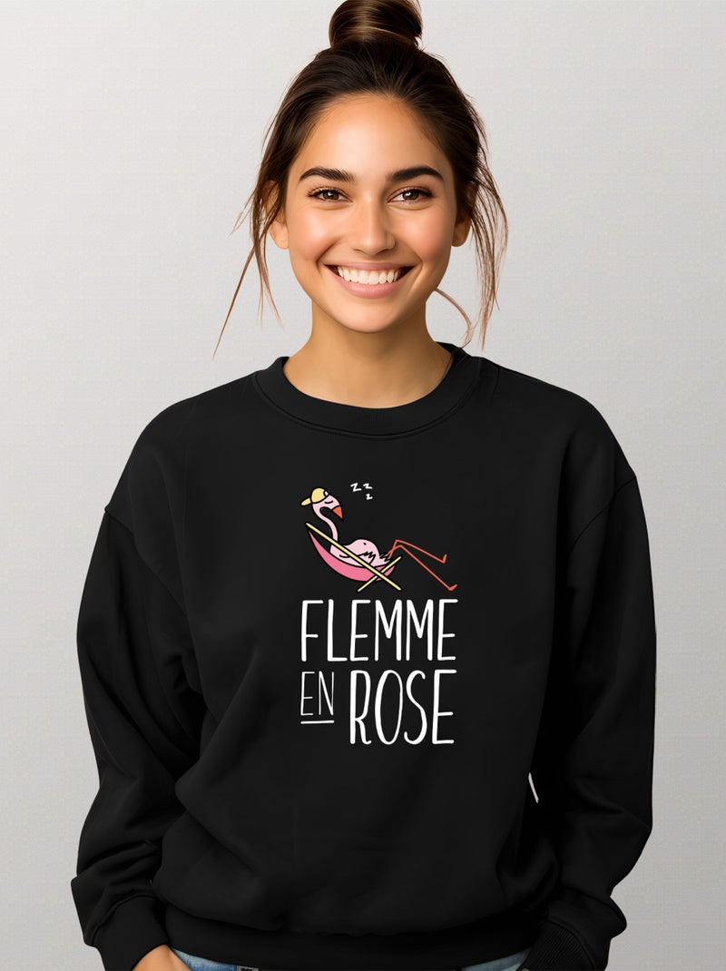 Sweat Femme - FLEMME EN ROSE Noir - Kiabi